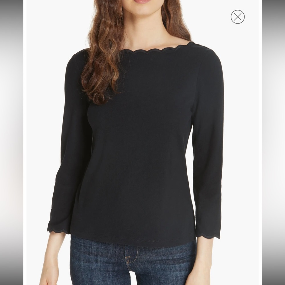 Kate Spade Knit Scalloped Top in Black